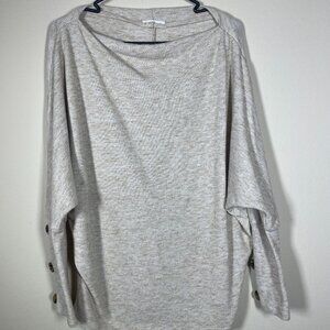 First Love Women's Cream Bat Wing Button Long Sleeve Sweater Top M/L!